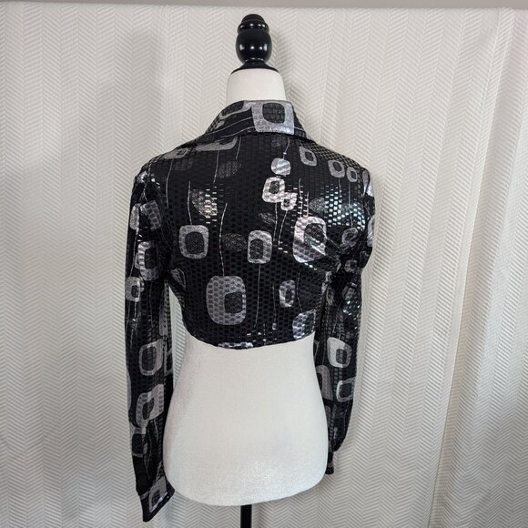 Joseph Ribkoff Black & Silver Bolero Cropped Jacket Shrug Size 8 Holographic - Picture 3 of 14